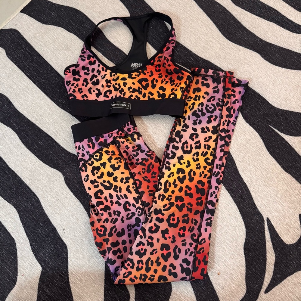 Savage X Fenty matching leopard legging set NWOT